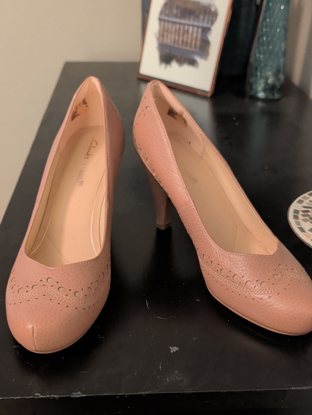 Clarks Blush Nude Leather Brogue-Style High Heels
